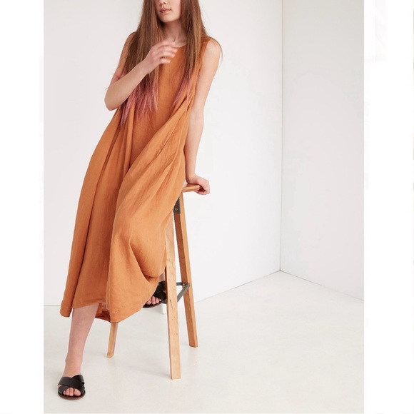 Black crane linen rust midi-maxi dress - Picture 3 of 12